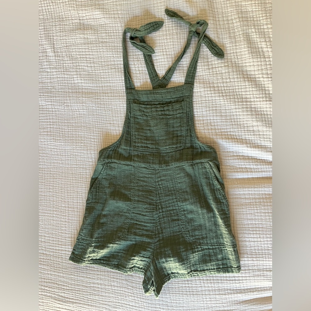 Aerie Olive Green Tie-Strap Gauze Overall Romper – Size XS